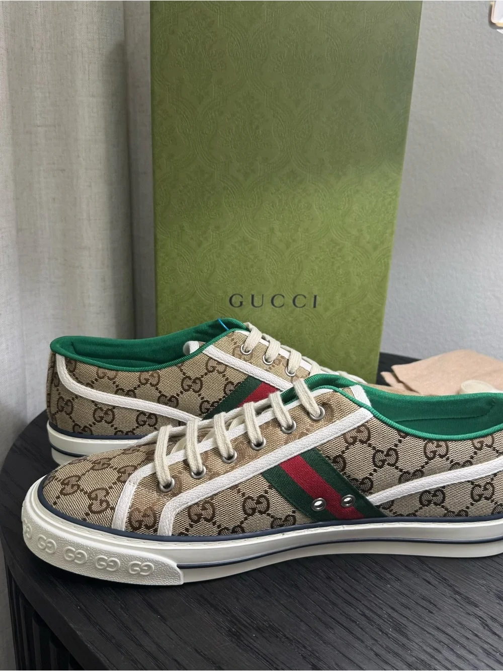 Gucci Tennis 1977 Sneakers Original GG Canvas Beige Ebony 11.5